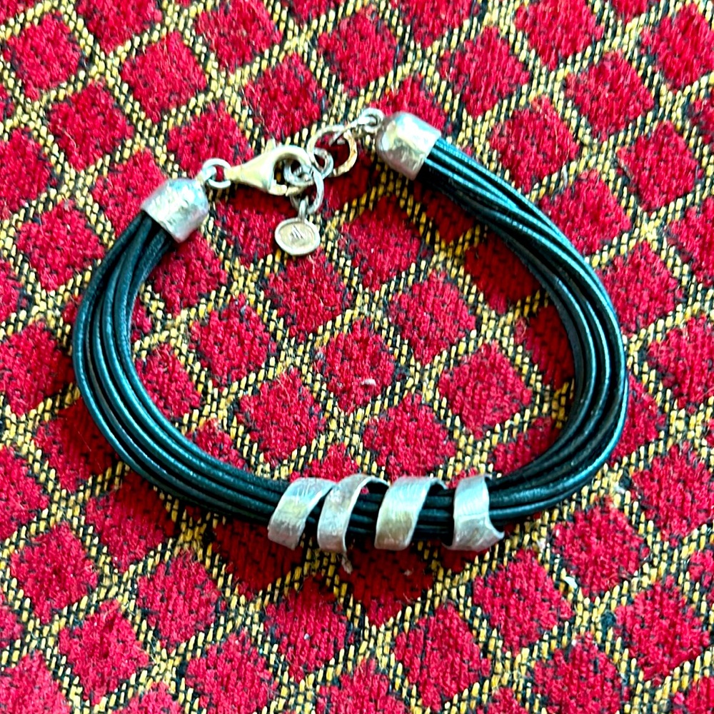 Silpada K&R collection french twist sterling silver & black cord bracelet.